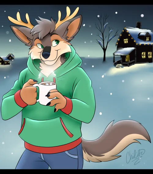 Thumbnail Furry Delight: 'Cocoa Is Best Enjoyed on A Snowy Evening' Art