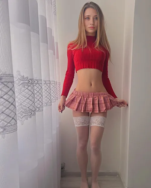 Thumbnail Layna_Raindrop Shines in a Tight Red Top on Croptopgirls Scene