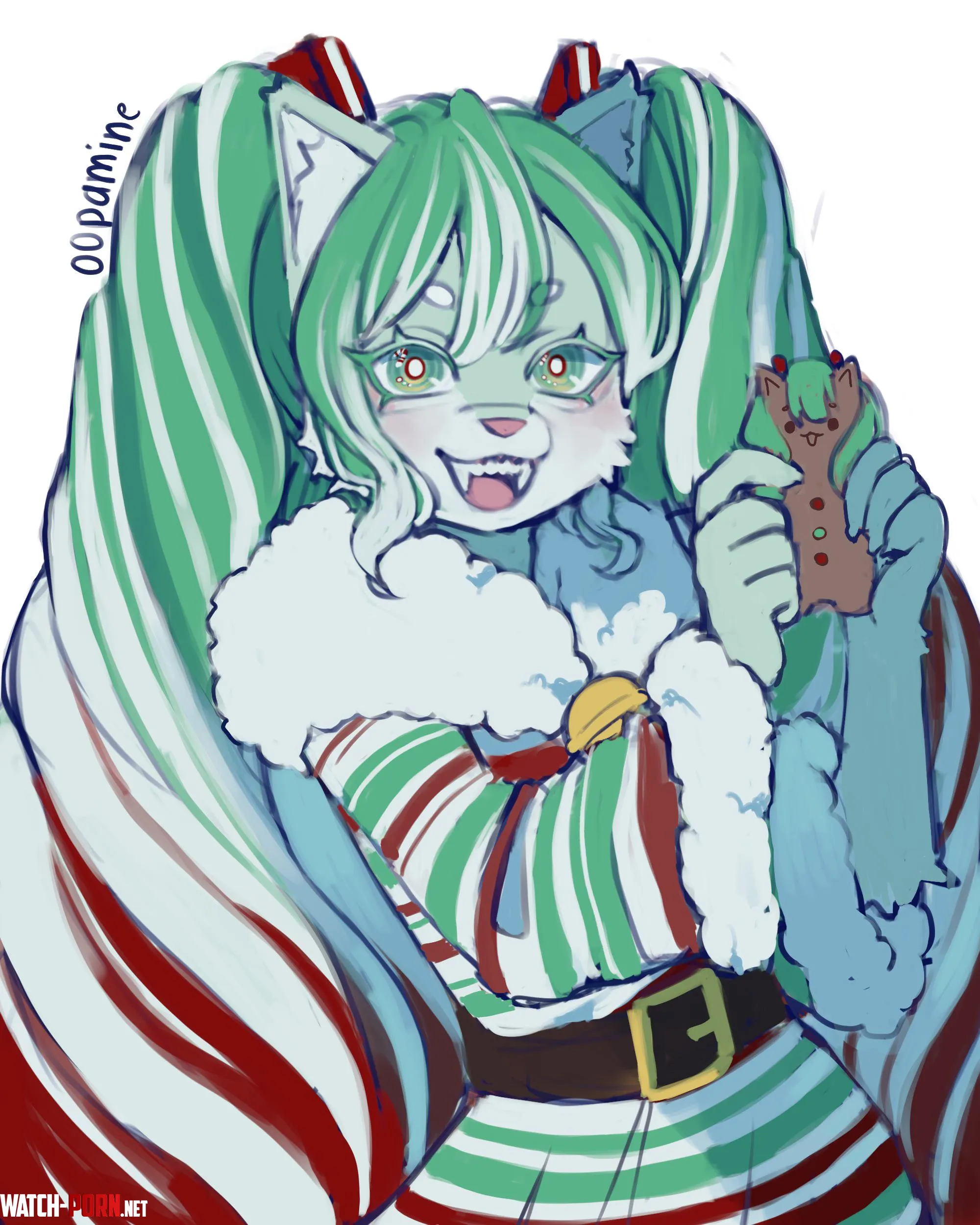 Hatsune Miku Candy Cane Edition Art by me by 00pamine