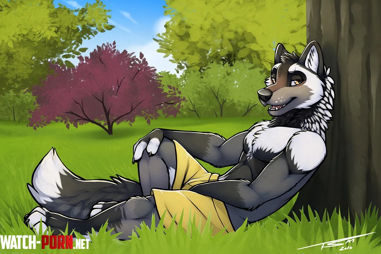 A wolfs day off art by Tsaiwolf by Bonkers_Reee