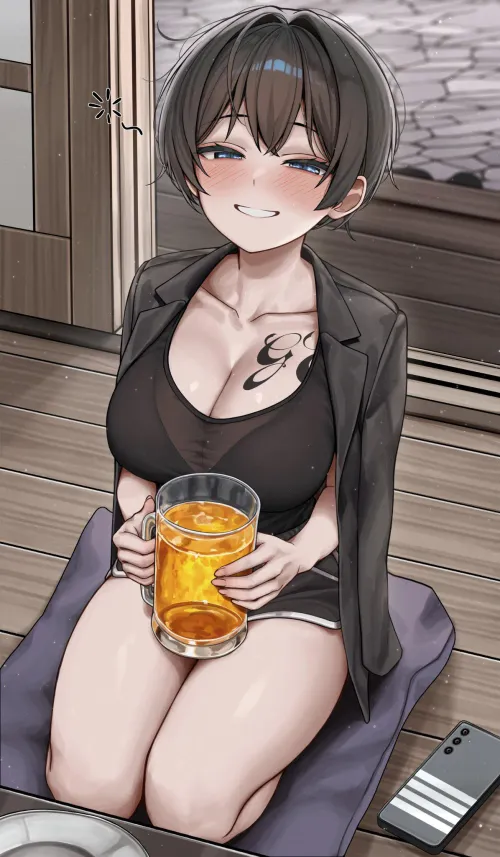 Thumbnail Enjoying A Drink: Original Art in the World of Thighdeology by A_MASSIVE_PERVERT