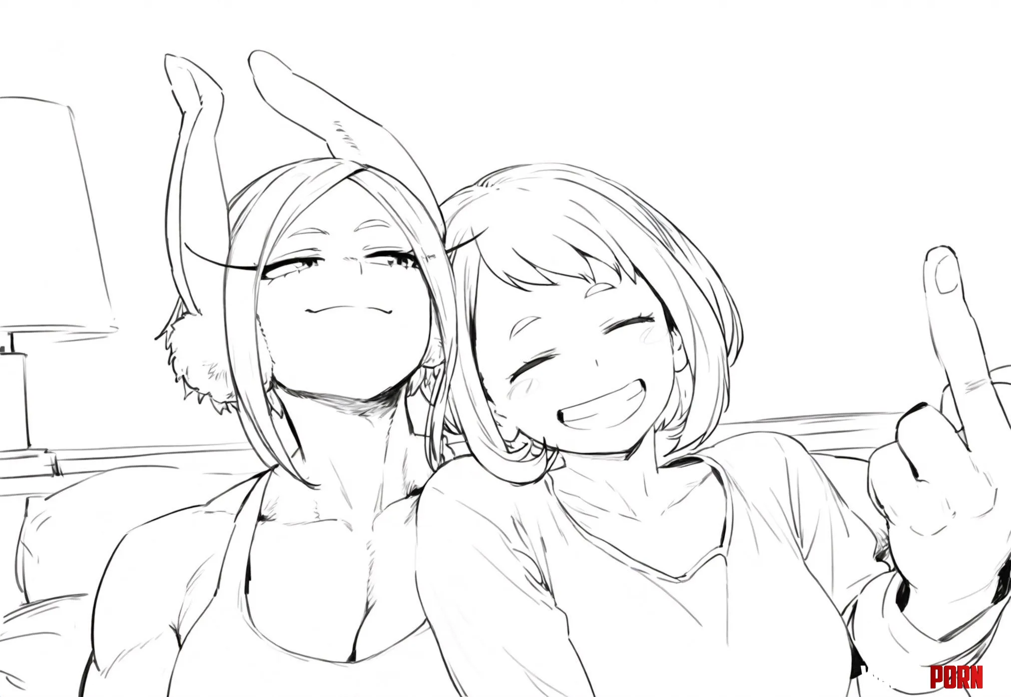 Flip the bird get hot bunny wife  Ochako and Mirko ParallaxFused My Hero Academia by MillionHypotheses