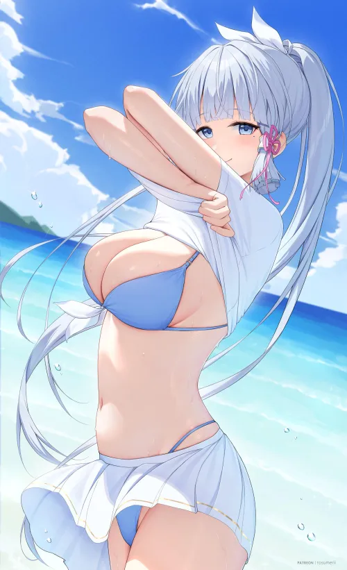 Thumbnail Ayaka at the beach Genshin Impact by xSaviour_N