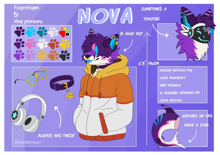 Thumbnail Reference Sheet for My Fursona Nova Art by novas_art