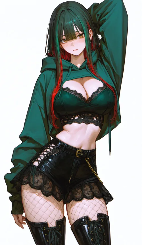 Thumbnail CheetahSperm18's Stylish Share: Cropped Matching Green Hoodie in Animemidriff