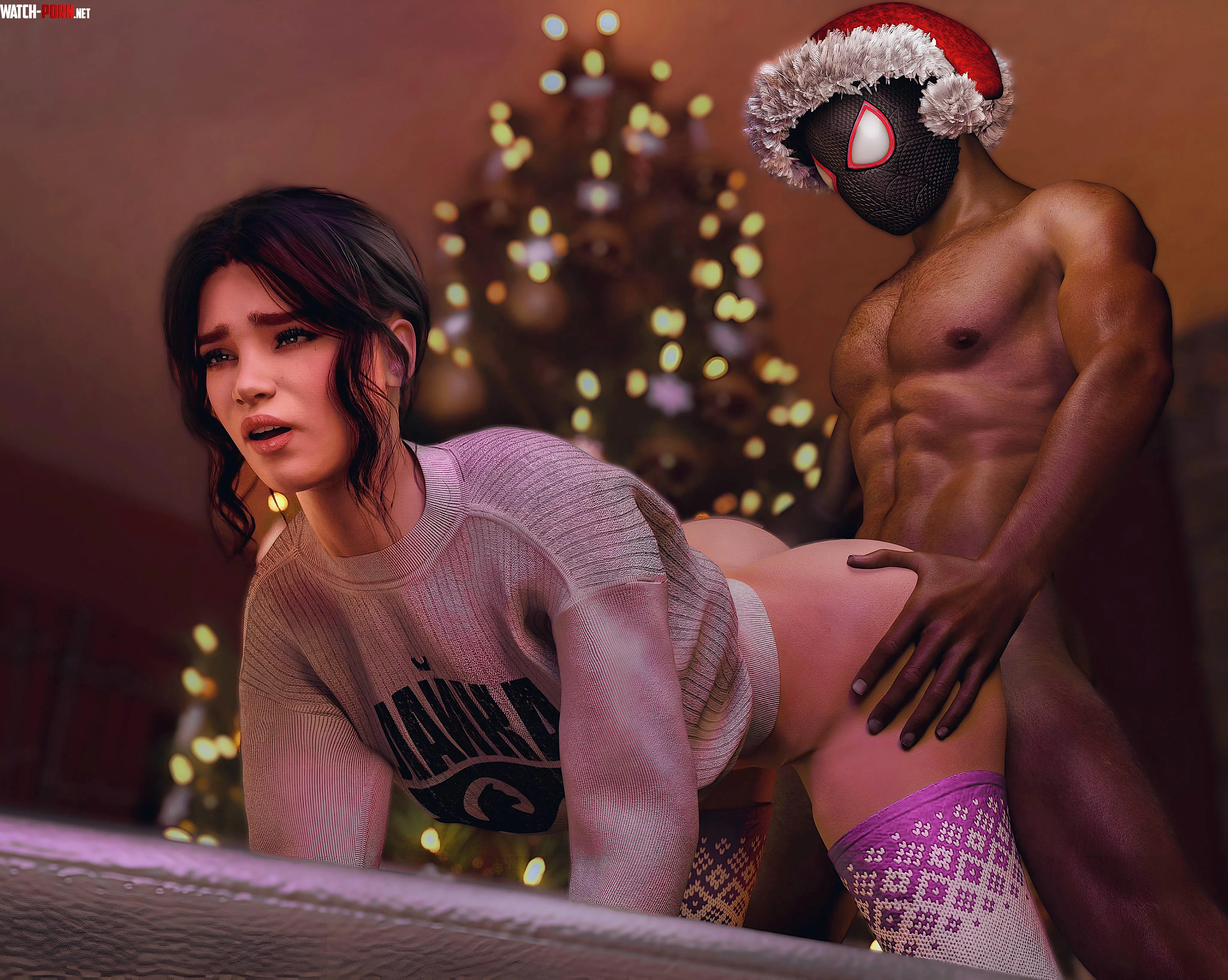 Kate Bishop gives SpiderMan some Christmas booty 4TeaSe7en Marvel by Agent_4_tea_se7en