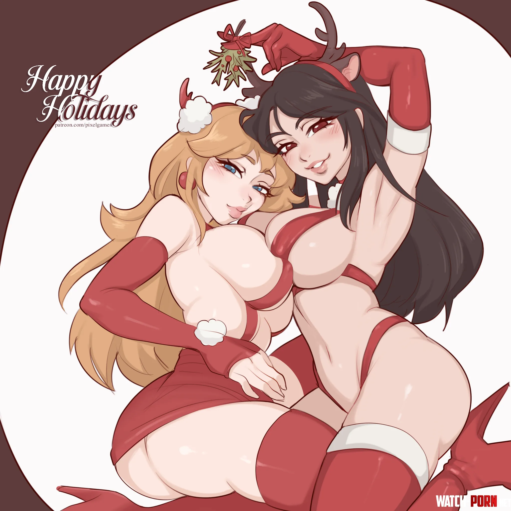 Tifa amp Peach wish you Happy Holidays PixelGames FF amp Super Mario by Soan9