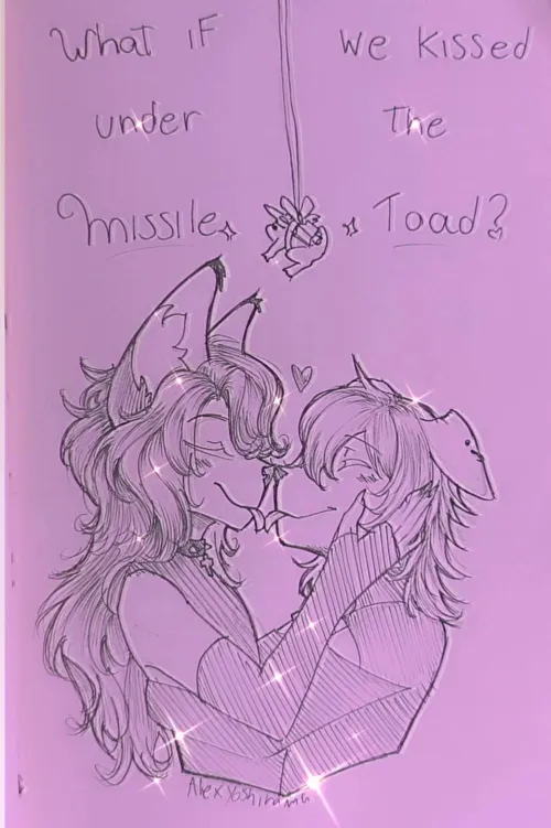 Thumbnail Romantic Art Alert: 'What if we kissed under the missile toad' by TcholaTalk