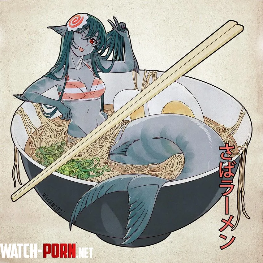 Mermaid in a bowl of ramen ready for serving  by RadiantPerspective72