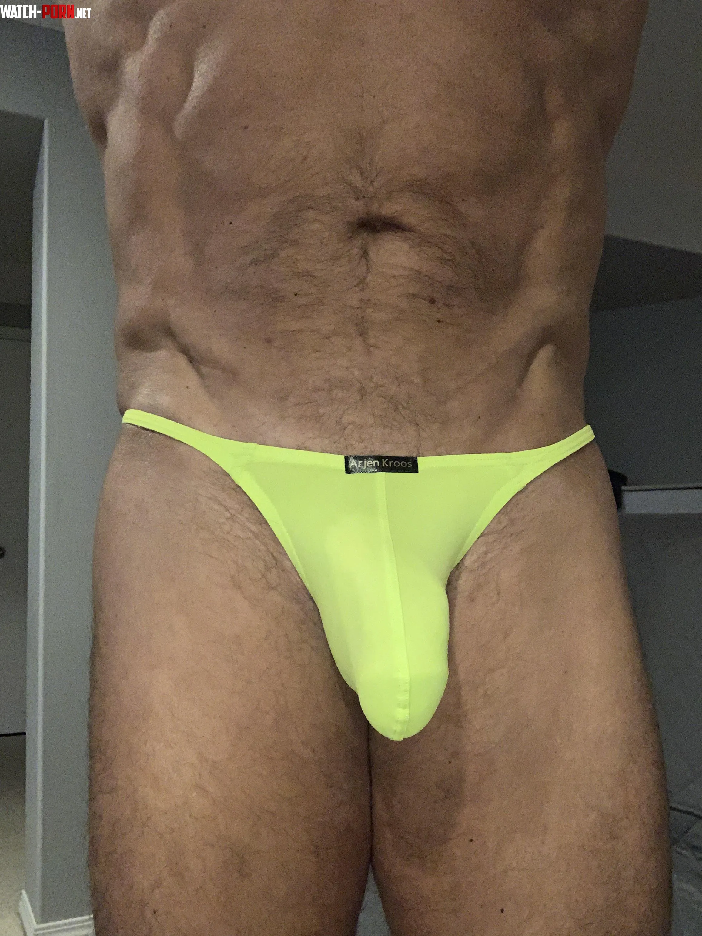 My bright yellow thong with respectable bulge  by Hardcoal222