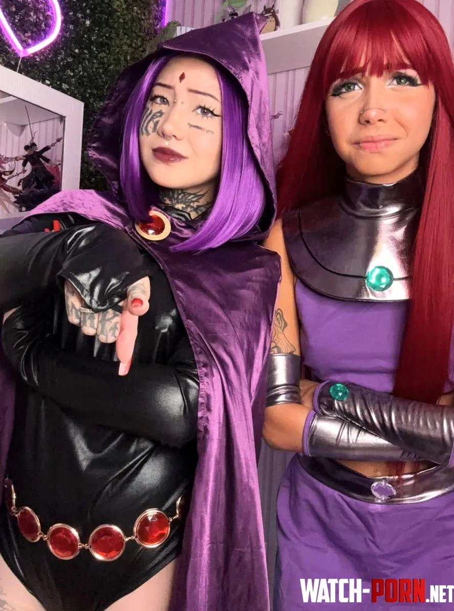 Starfire by me SkyleCherry and momoitenshi as Raven by SkyleCherry