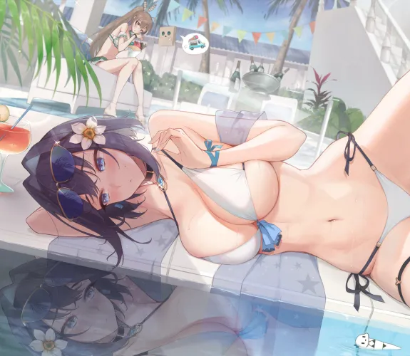 Thumbnail Swimsuit Kronii Floating in a Pool - A Visual Treat by marxsander2016 in animemidriff