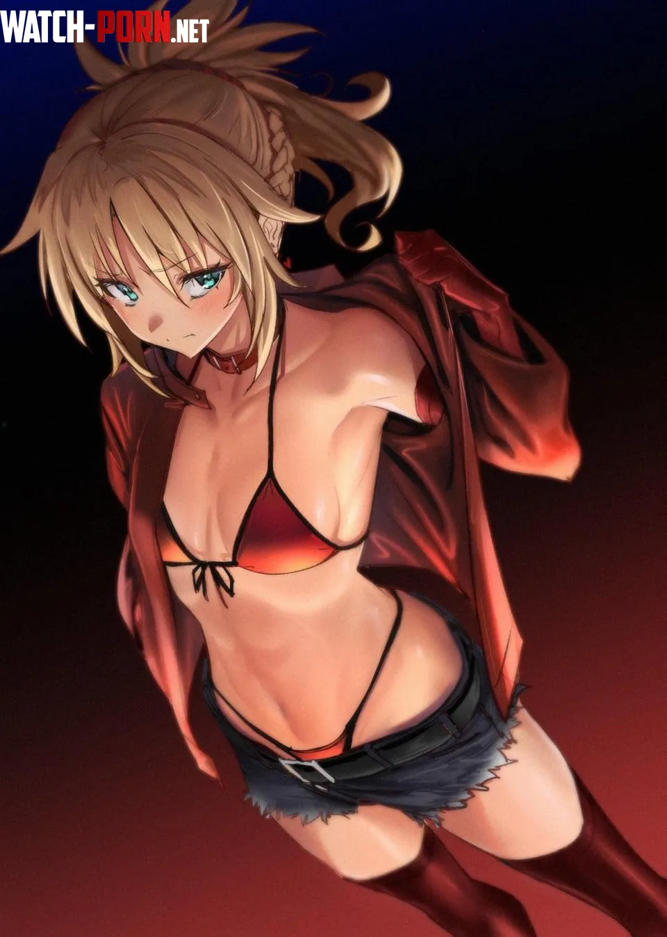 Mordred showing off her small boobs by Mountain-Image-5134