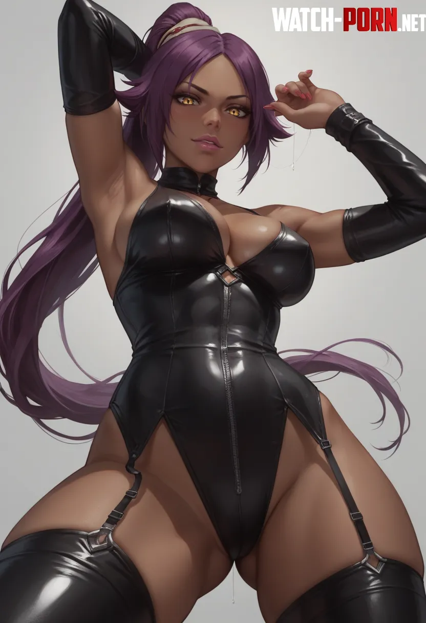 Yoruichi leather bodysuit Ai by miraisayonara