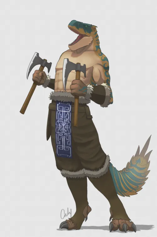 Thumbnail Onlyhasart Reveals a Headstrong Dragon Barbarian Creation in Furry Art