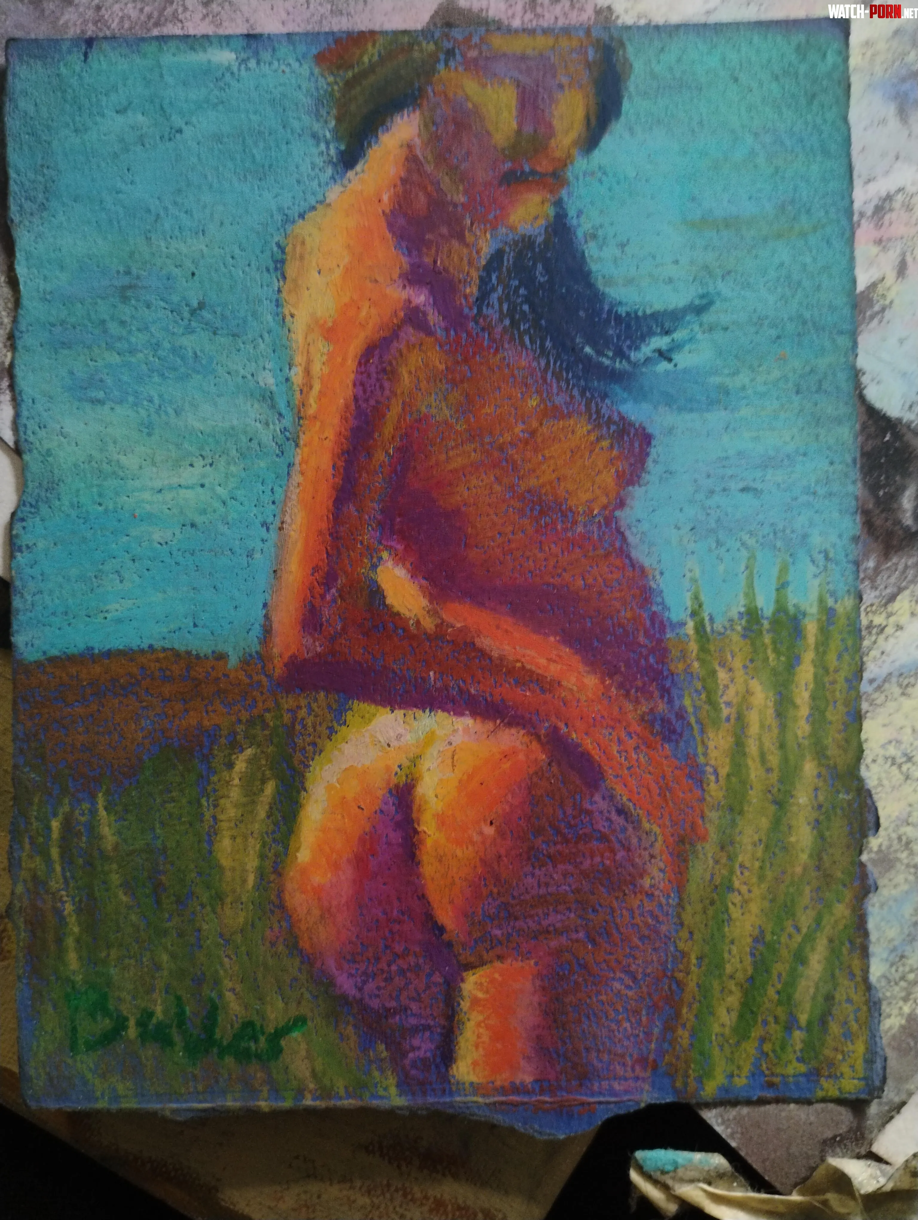 Little Caprice Original Art Oil Pastel Wanted to Share Comments critiques welcome  by Loubakerart