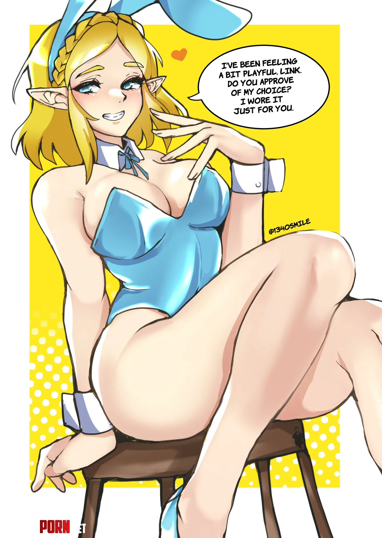 Bunny Zelda showing off her ultra thick thighs to Link Zelda by Terran117