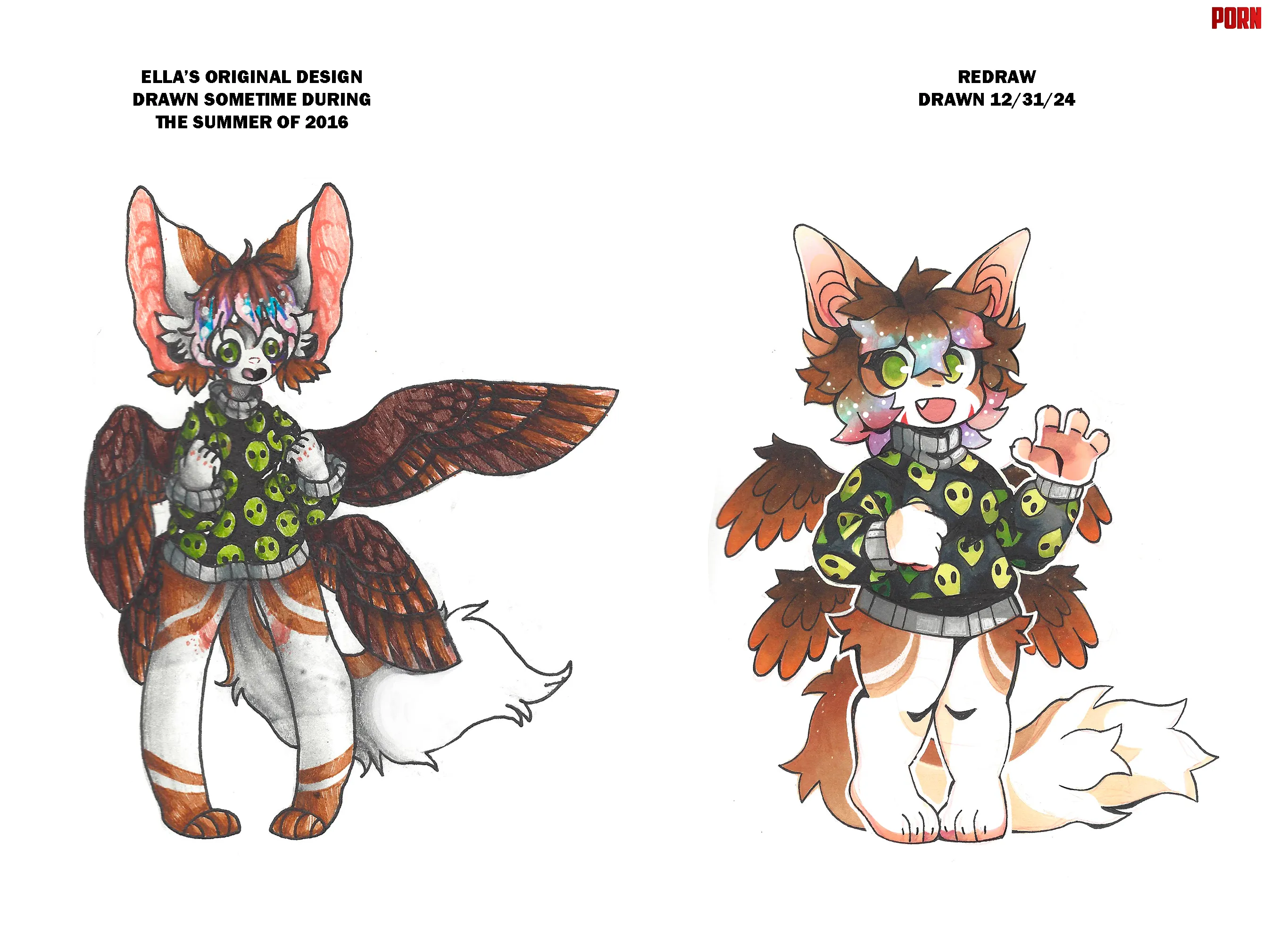 My Fursona Ellas Original Design 2016 vs Now by Doughguts