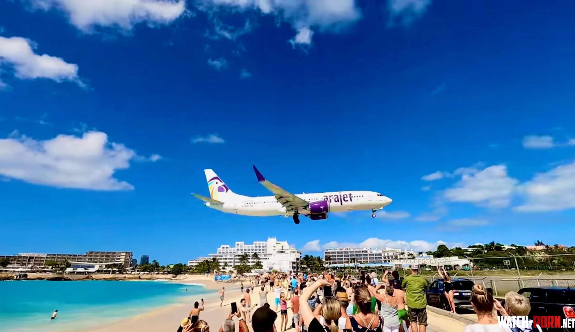 Arajet landing at Princess Juliana International Airport over Maho Beach on Saint Martin   by XandersOdyssey