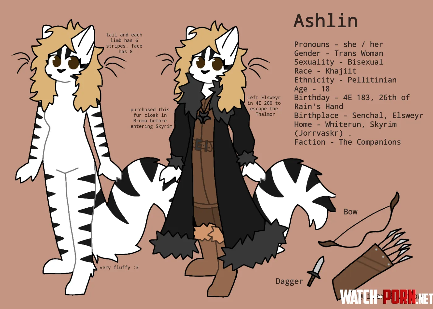 character sheet of my khajiit skyrim oc by ashblondekitty