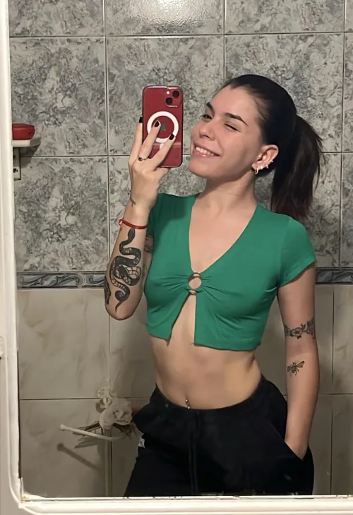 Thumbnail Wearing My Green Top: A Stylish Display by lunitafr in croptopgirls