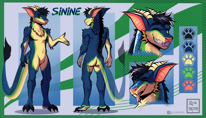 Thumbnail Sinine's Dynamic Ref Sheet Commission: A Furry Art Showcase by gui_sketchs