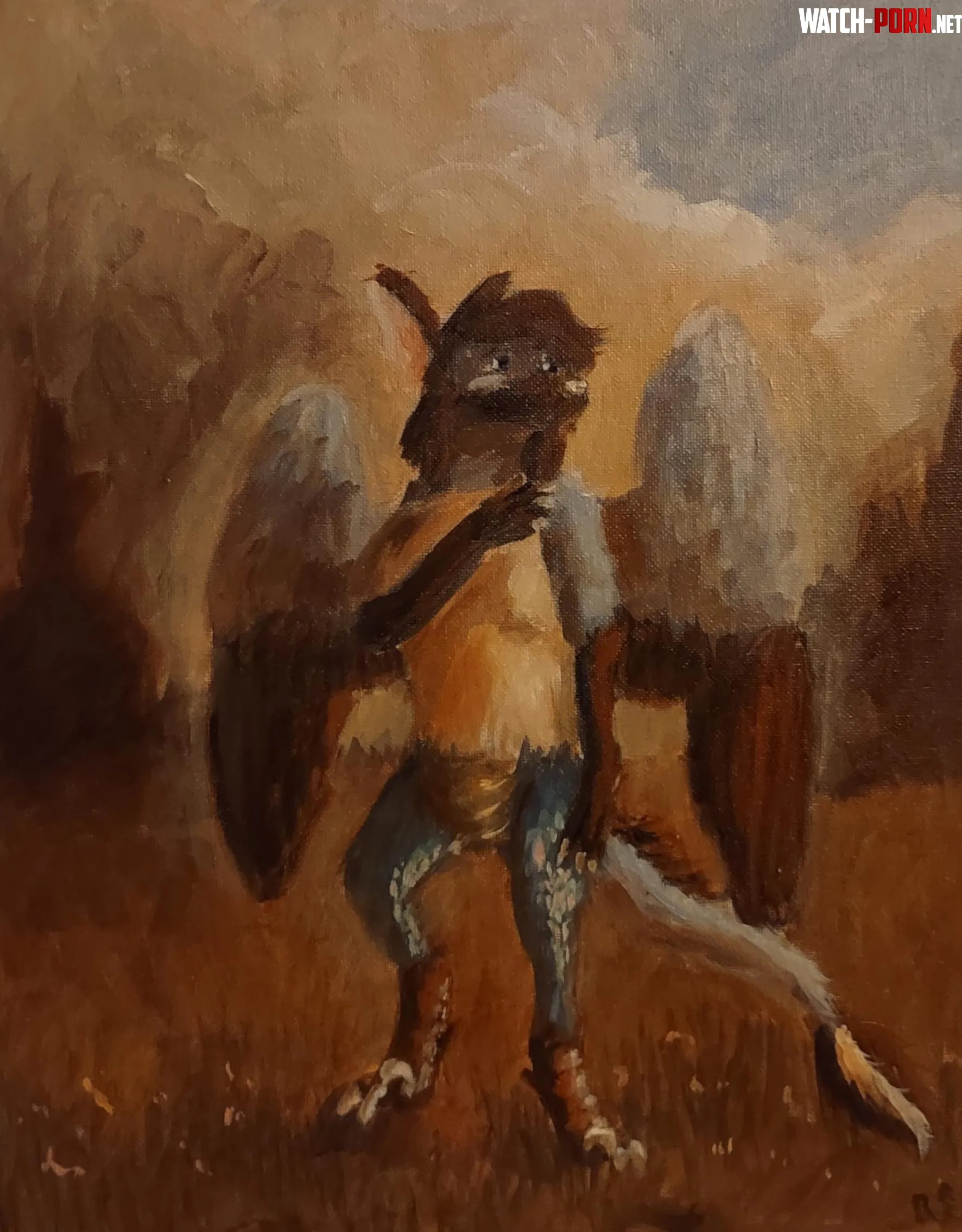 Full body portrait of my fursona oil on canvas panel by me by RavenFoxx