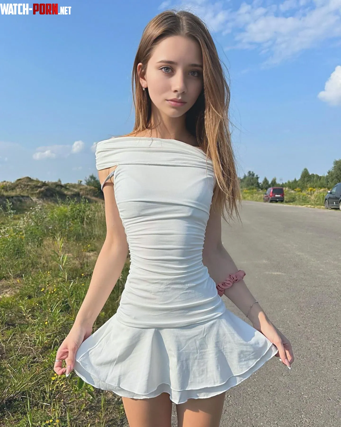 Is this white dress giving enough class for you to look at  by Xanthe-Leg4802