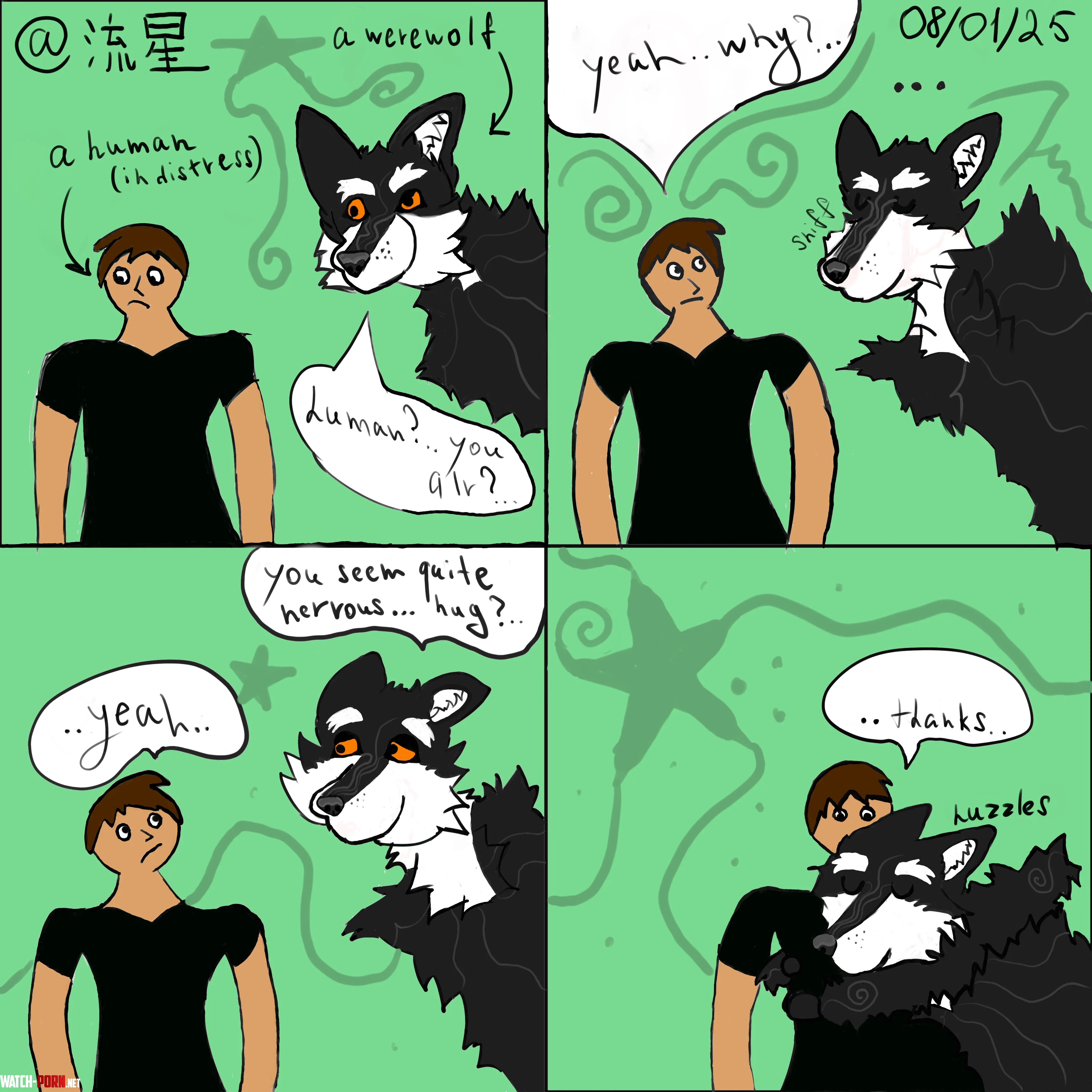 A hug from werewolf my first comic by zHappyWolf