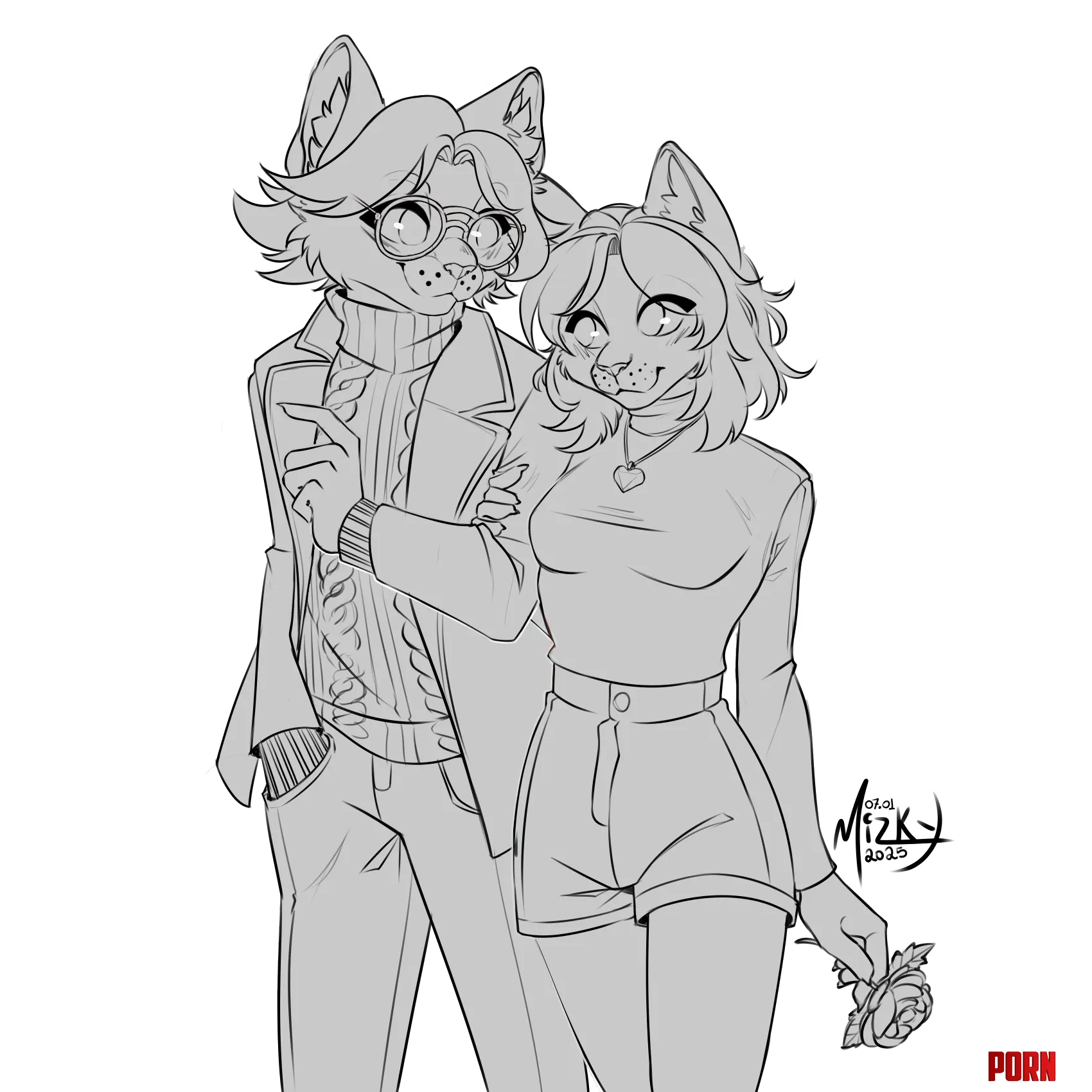 extremely Cute Cat Couple lt3  Commission sketch from Vgen  Art by me by Mizky_