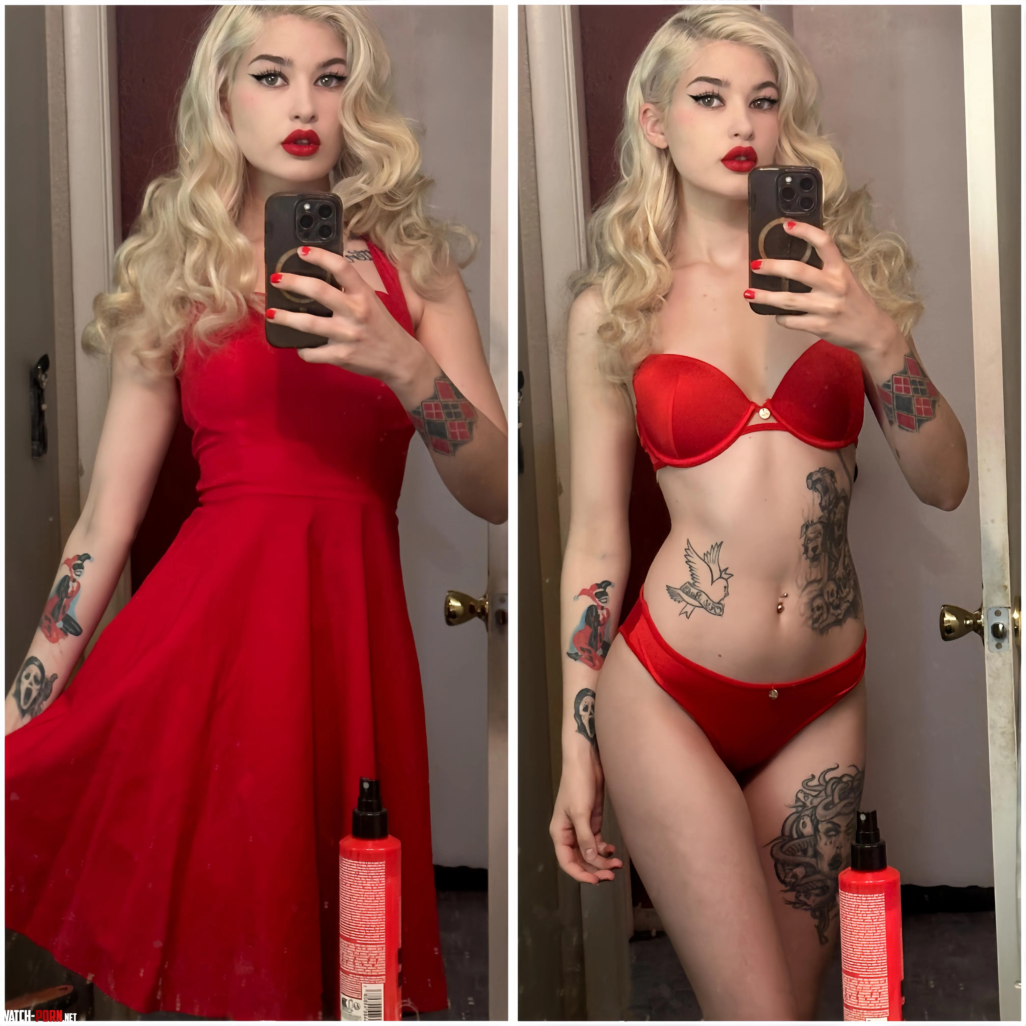 Vintage red dress with red lingerie underneath  by Nymph_AlidaLola