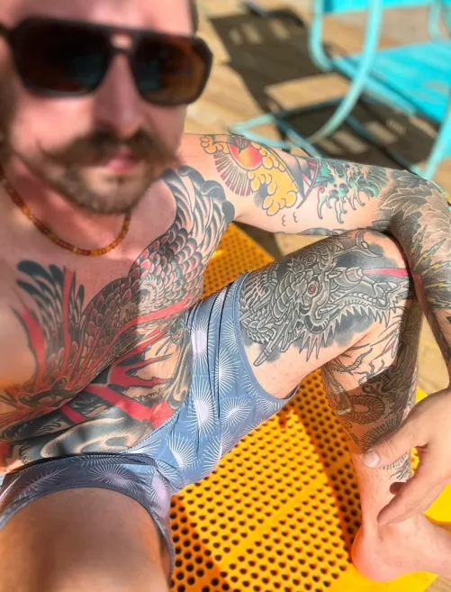 Thumbnail Teasing the Neighbors: Trying to tease the neighbors by sitonmyfacepleezze in hotguyswithtattoos Category