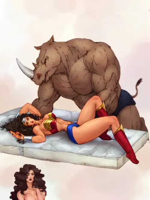 Thumbnail Superhero Romance: Wonder Woman and Rhino Man Alt Colors by EnigmusPrime