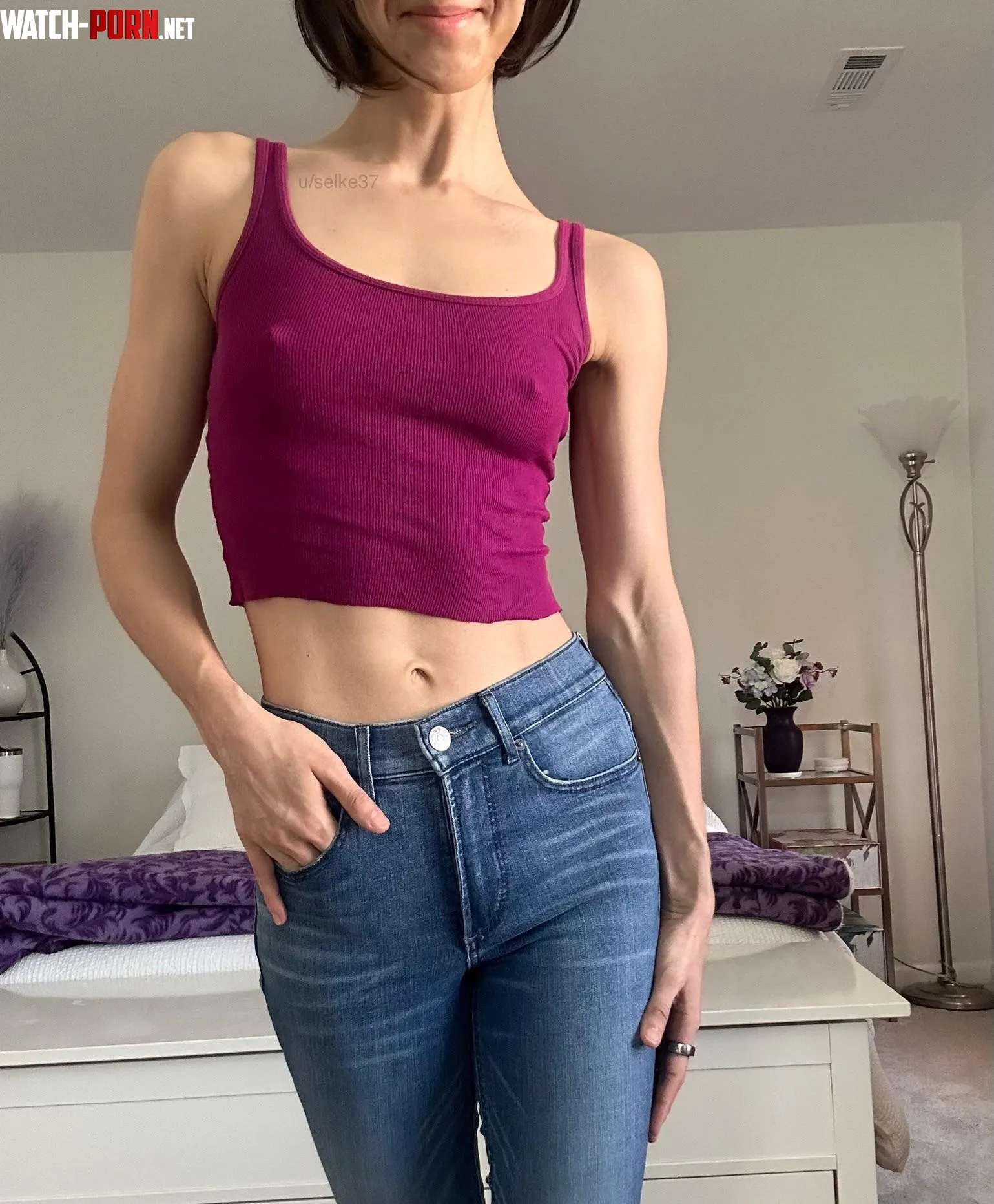 love this cranberry crop top on my bare tits by selke37