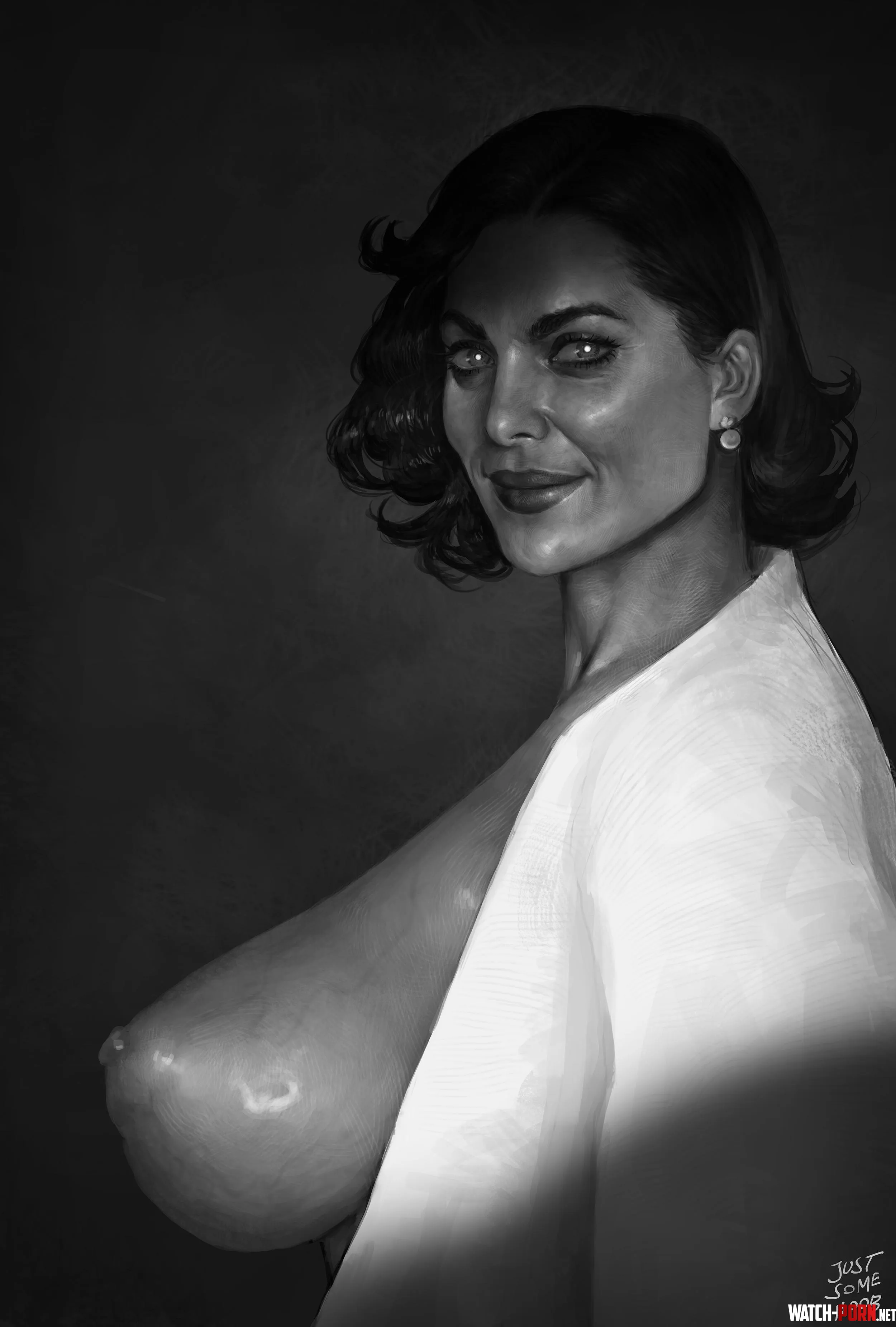 Lady Dimitrescu in black and white art by Just Some Noob by Pseu-do69