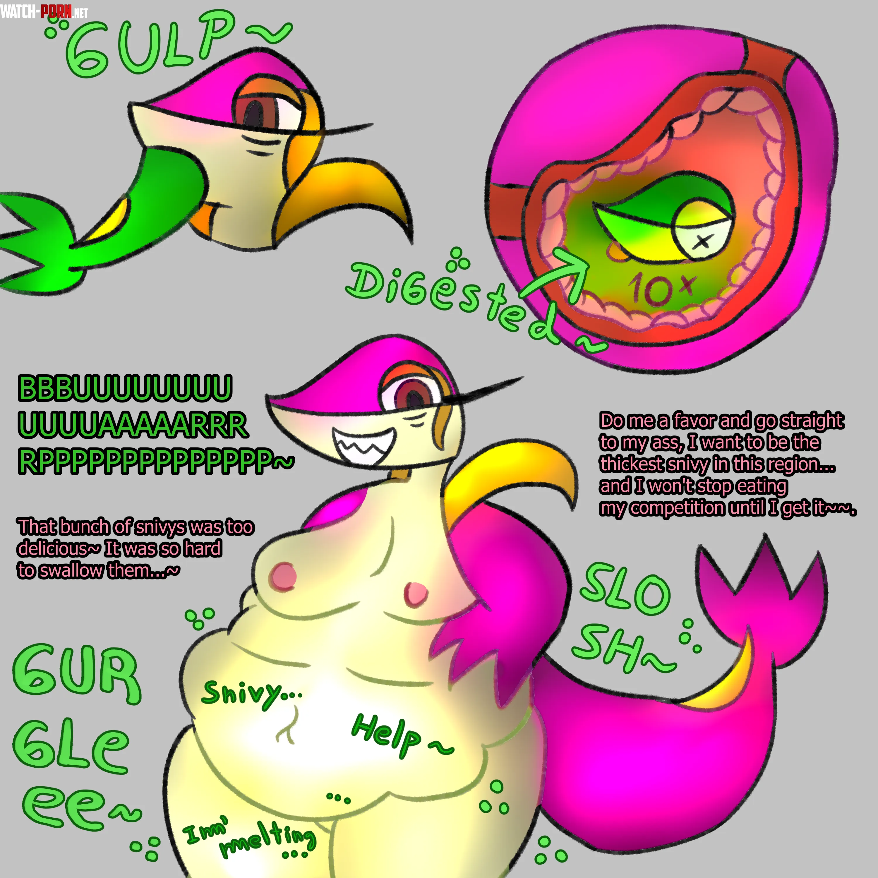 image Snivy OC vorny PokemonOral vorePokemon PredSnivy PredThick PredWeigh gain by SnooMuffins4052