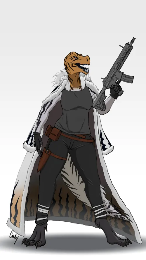 Thumbnail Modern Furry Art: Diving into Military Themes with a Dino Mercenary