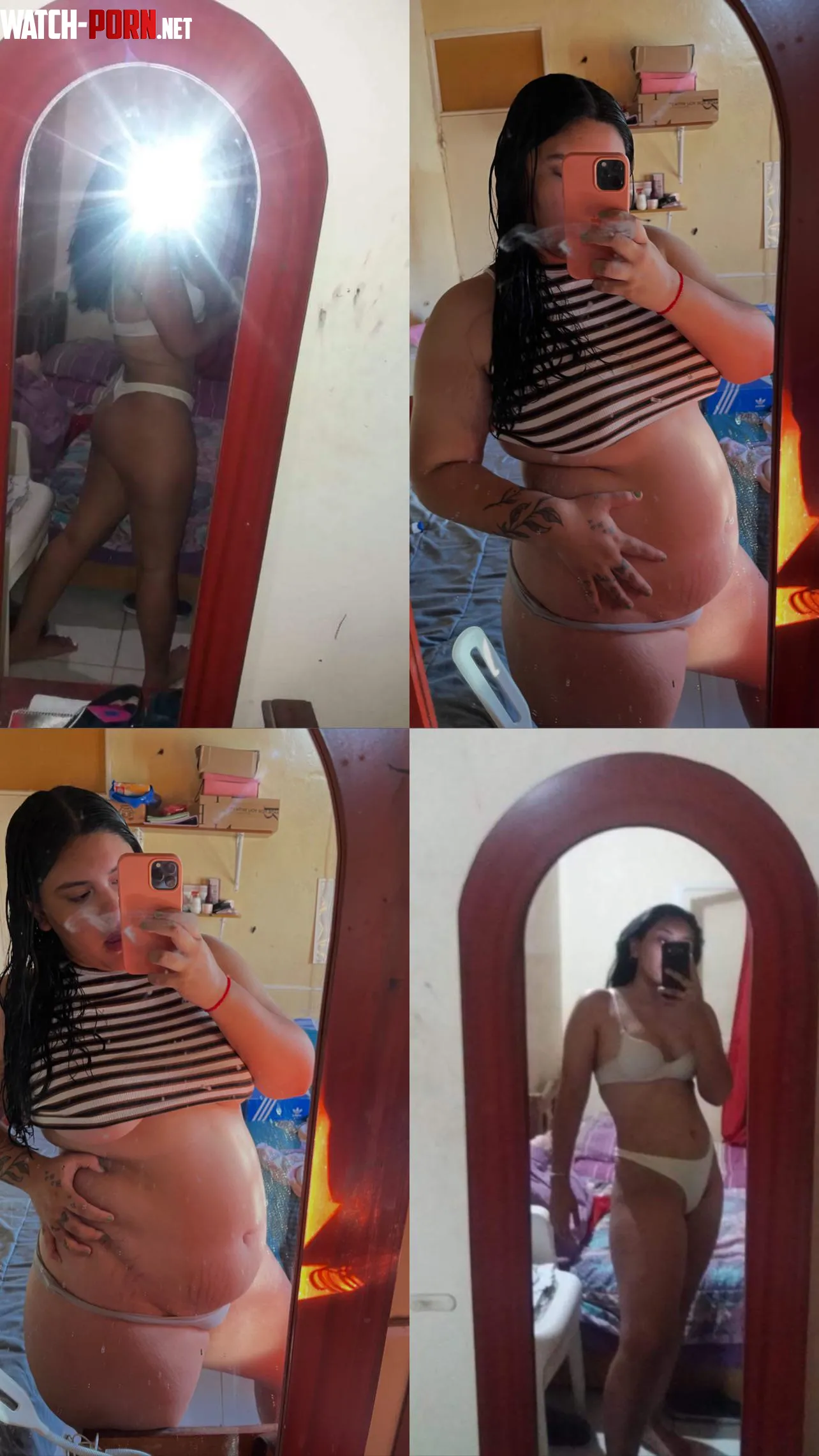 My before and after I gained almost 80 kilos in the year My legs are full of huge cellulite and stretch marks My belly is surrounded by red stretch marks as well as my arms by lumpaschubby