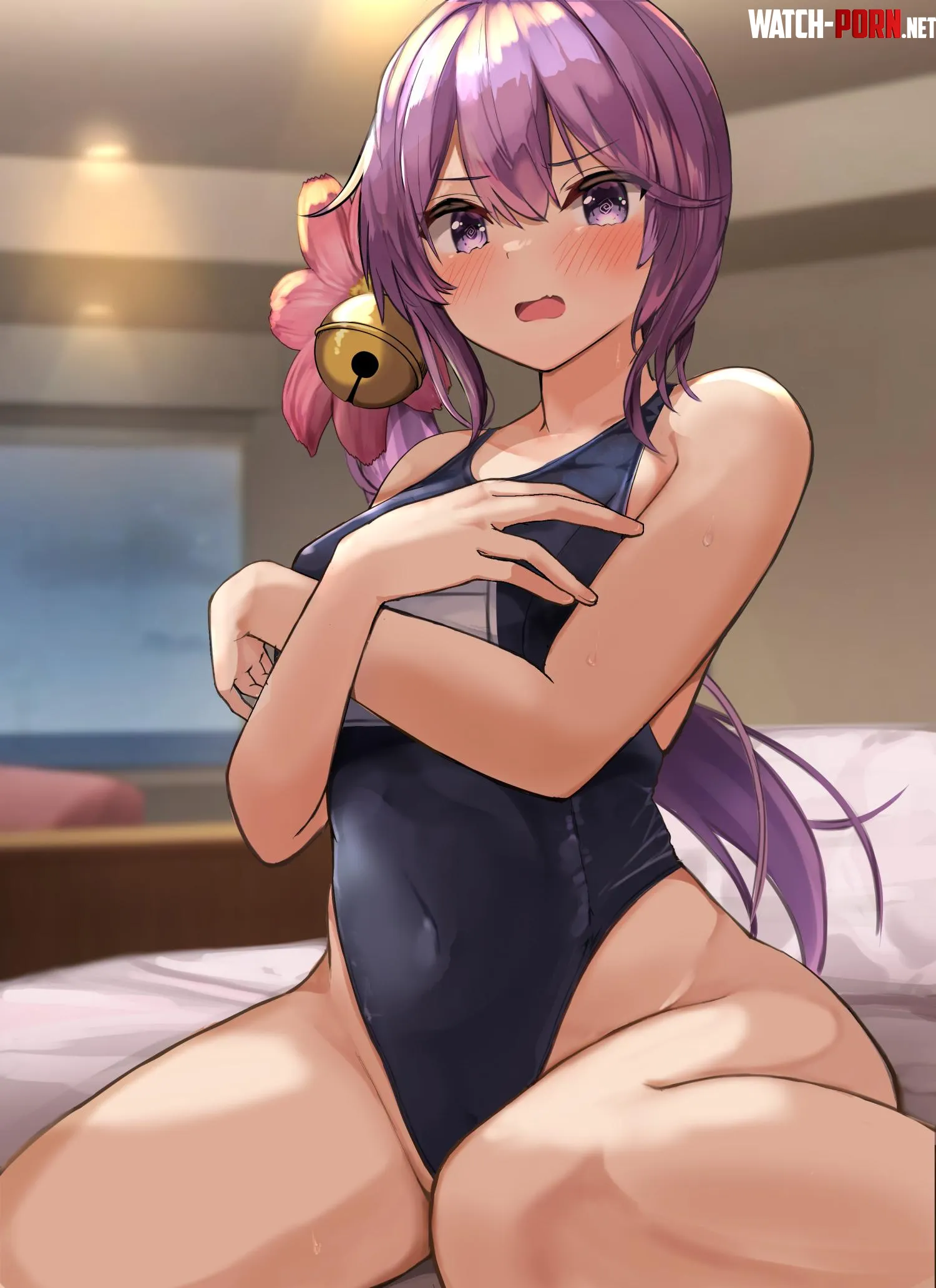 Akebono feel shy to show her body in school swimsuit at love hotel Kantai Collection  by ecchi_neko