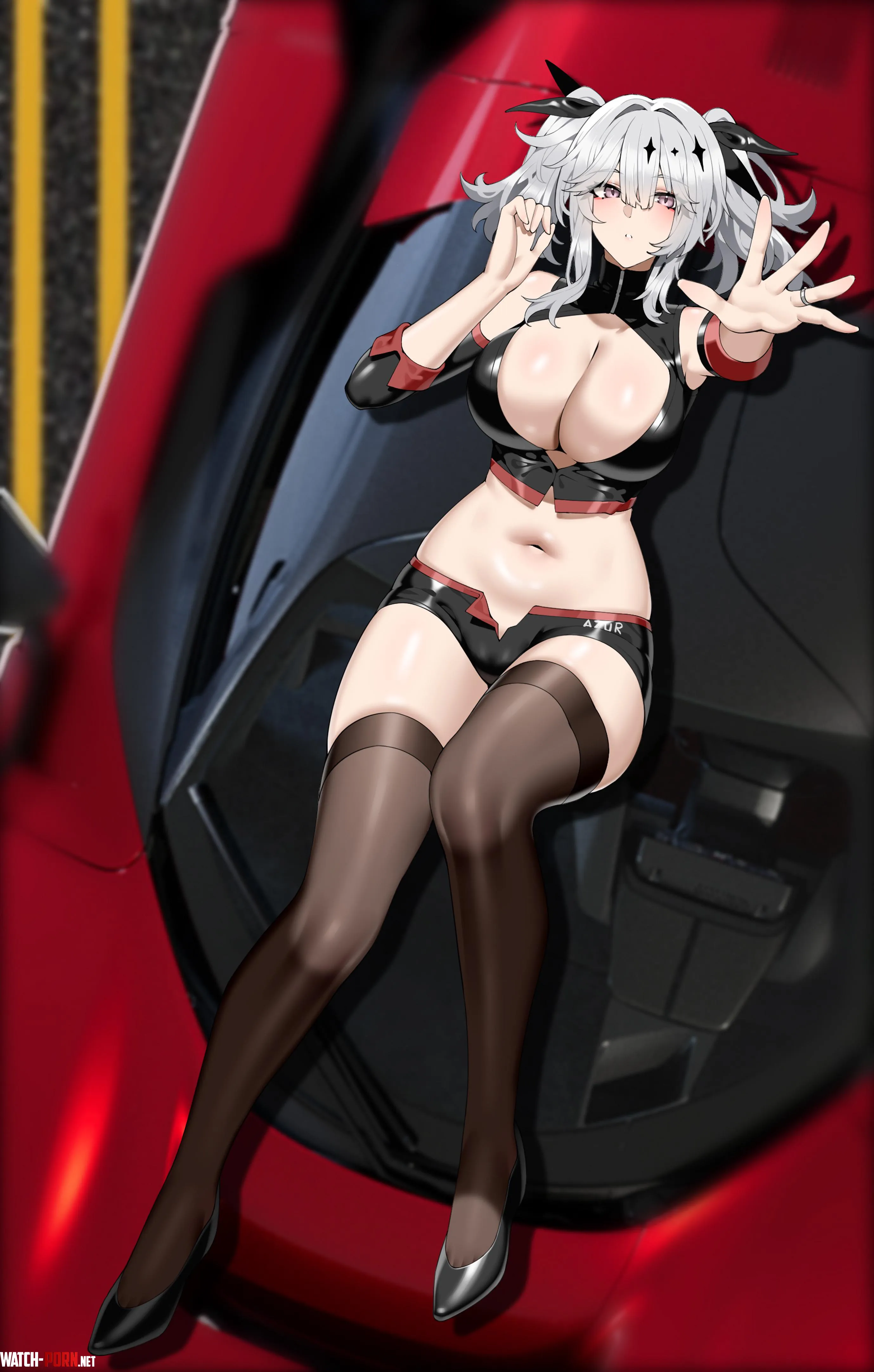 Race Queen Joffre lying on a Ferrari F80 wsfw Azur Lane by llamanatee