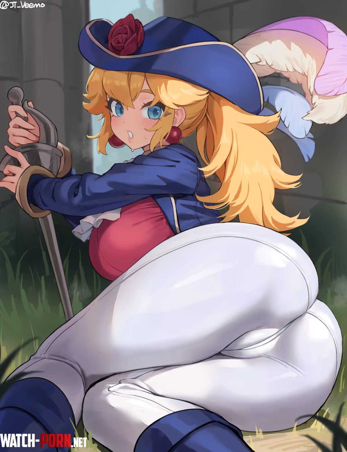 Swordfighter Peach on the ground by LafterMastr