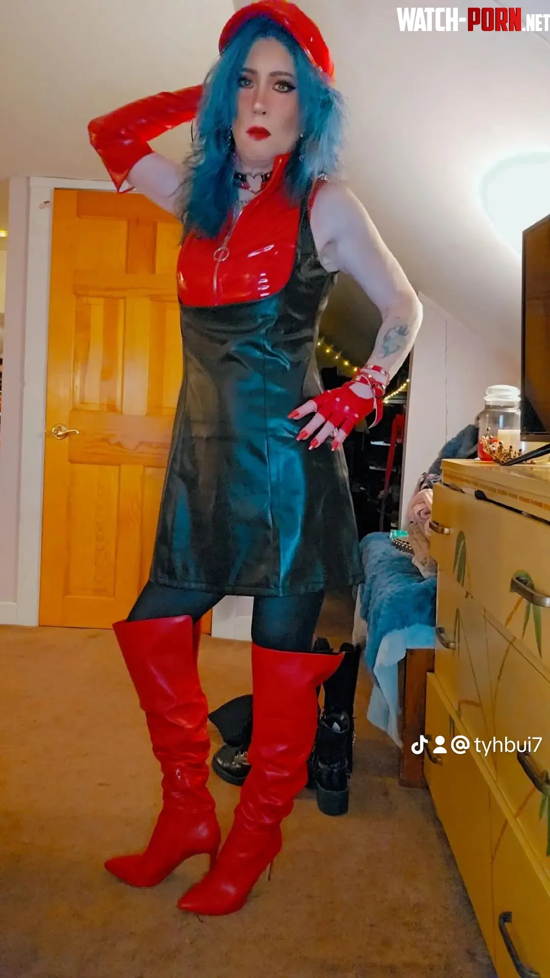 Having fun in my closet tonight Who likes the red and black combo  by bootscloset