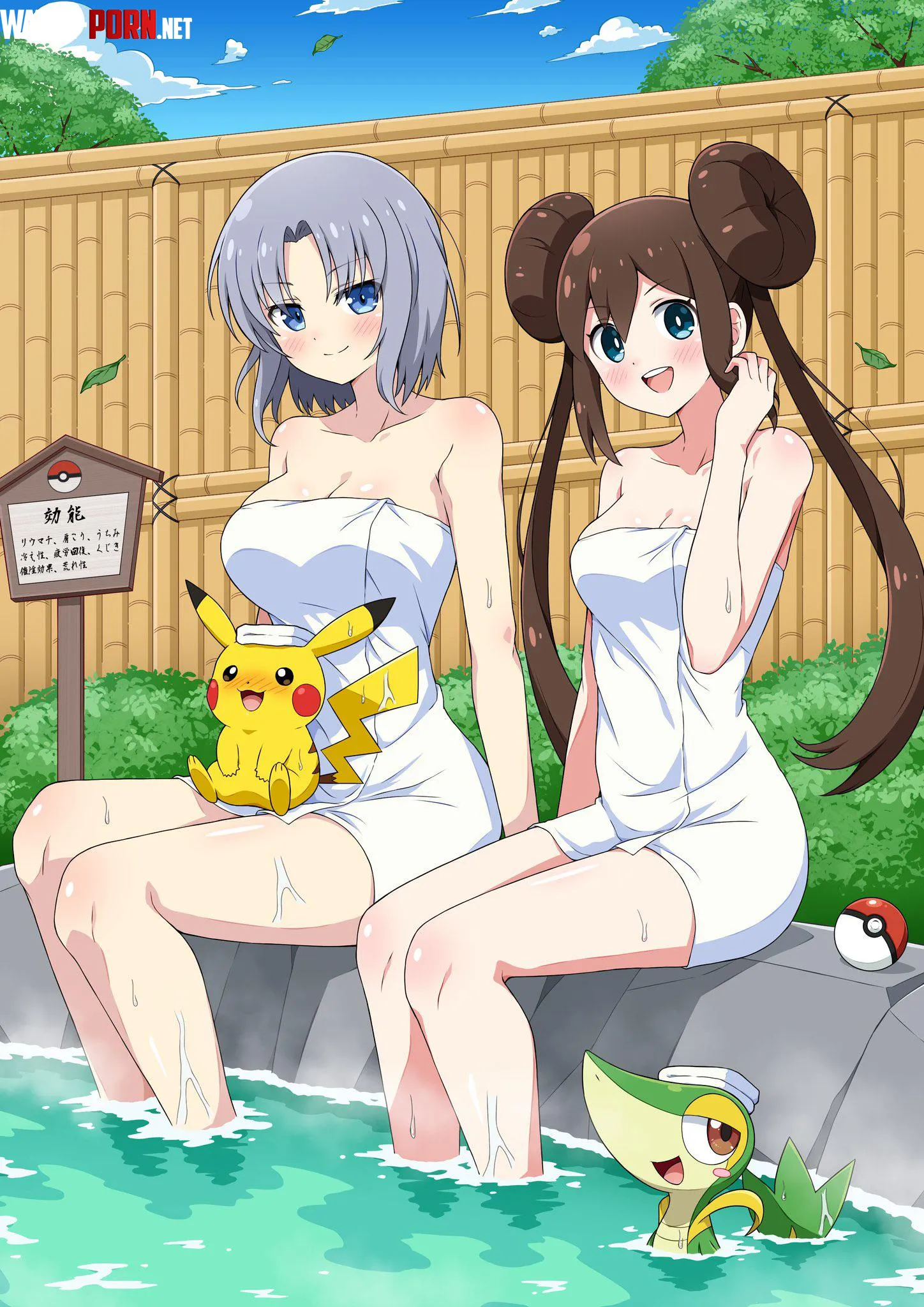 Yumi and Rosa at the Onsen together Pokemon X Senran Kagura Crossover nitamagoEX by A_MASSIVE_PERVERT