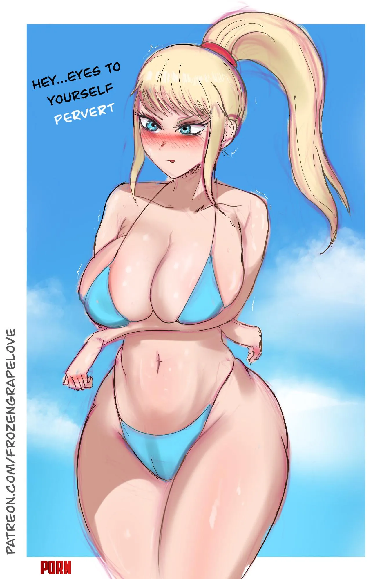 Samus Aran at the beach OC FrozenGrapeLove by frozen_grape_love