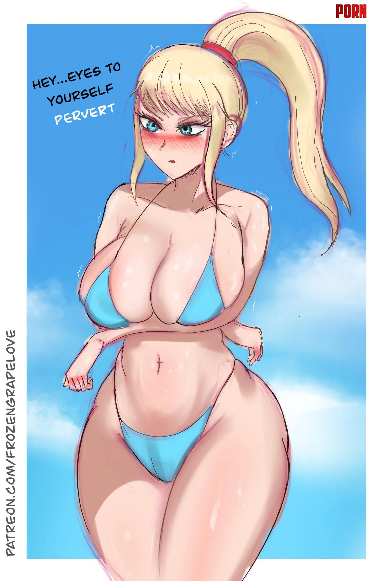 Samus Aran at the beach OC FrozenGrapeLove by frozen_grape_love