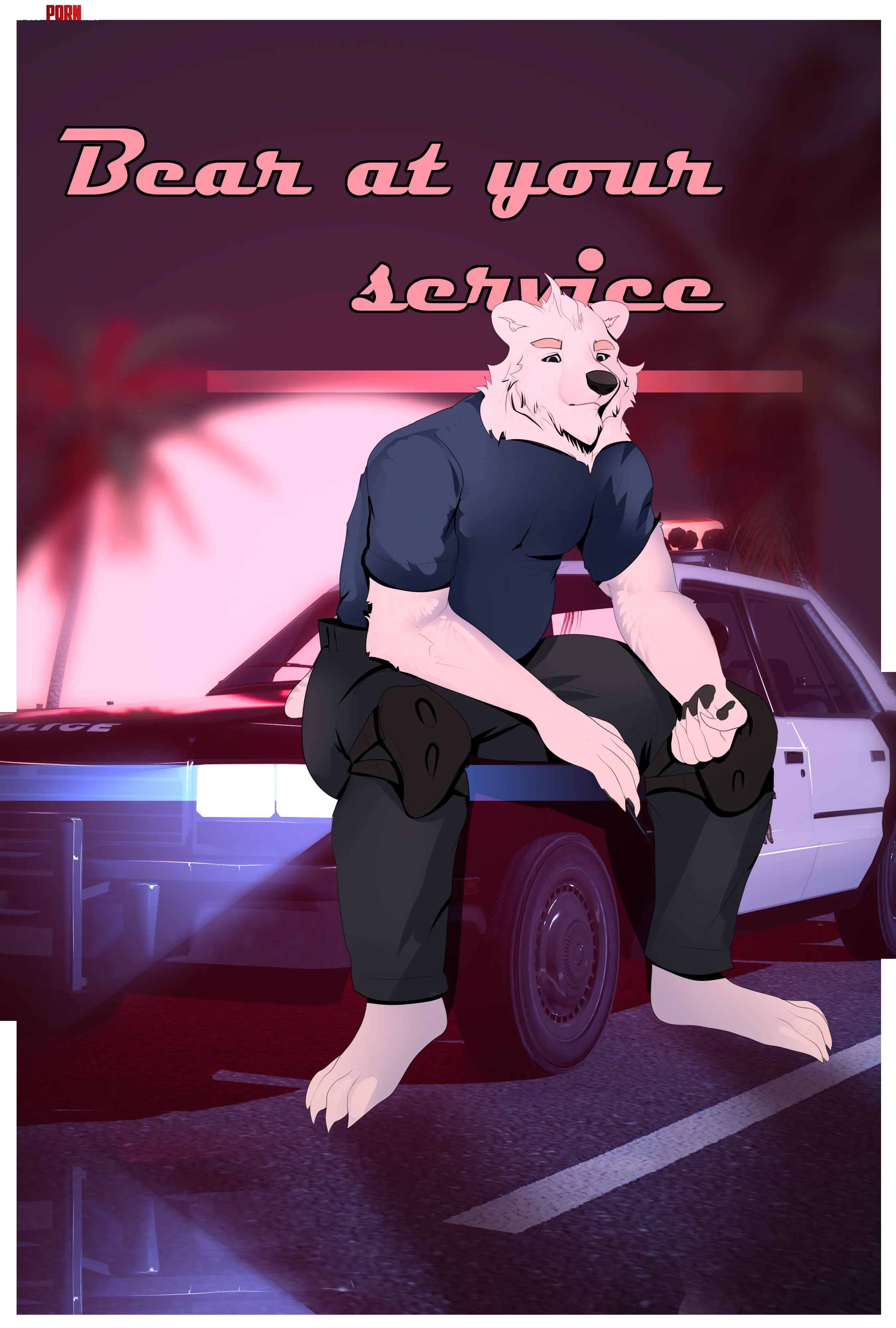 The bear who fell in love with you 1 Works in the police wants to become a detective From the window of his small apartment you can see a neon sign a neighboring house a palm tree and the starry sky By me catcake5 by LarryMur