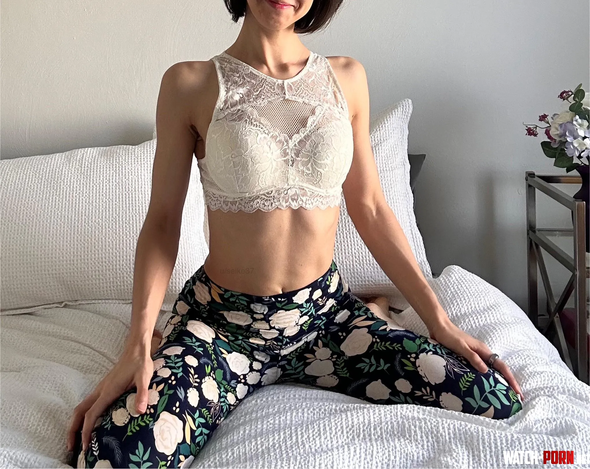 this highneck padded nounderwire white lace bra is so comfy IRTR by selke37