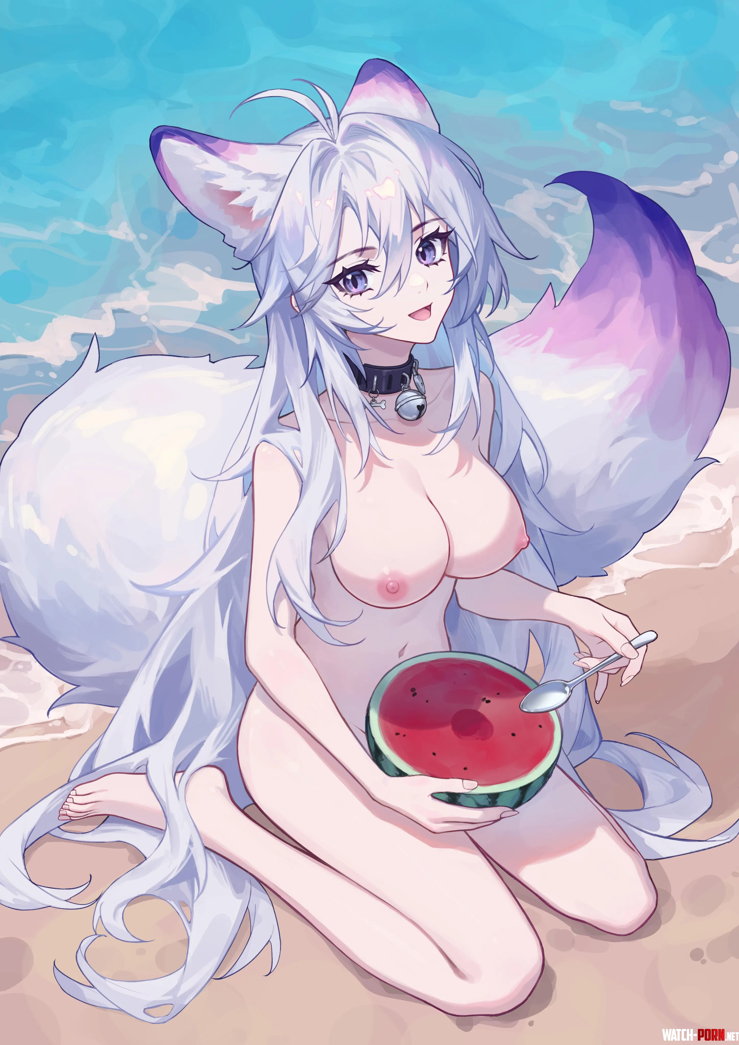 Foxgirl eating a watermelon by marxsander2016