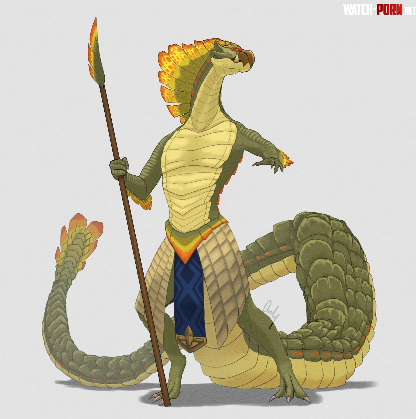 Snake spearman on guard Art by me by Onlyhasart