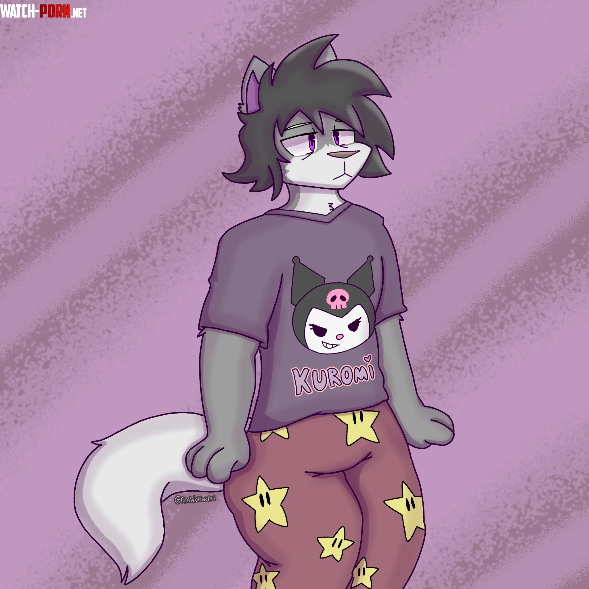 Grim is sleepy and chilling in his pajamas  by PokeyHusky64